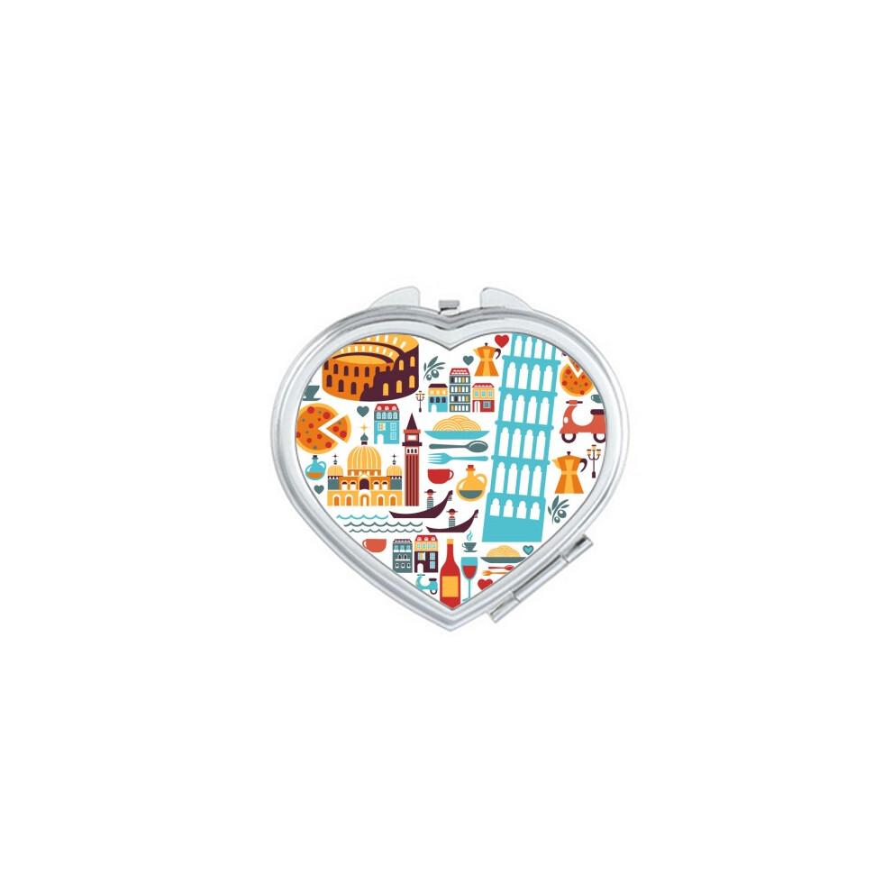 Diythinker Italy Roman Theater Heart Mirror Travel Magnification Portable Handheld Pocket Makeup