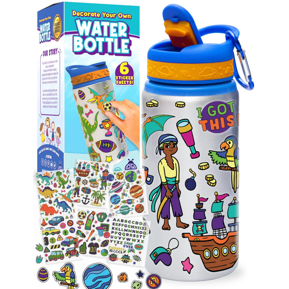 PURPLE LADYBUg DIY Water Bottle for Boys with Stickers - great gifts f