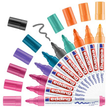 pennarello per tessuti edding 4500 - set da 10 colori (tendenza) - punta tonda 2-3 mm - pennarelli permanenti per tessuti per disegnare su tessut