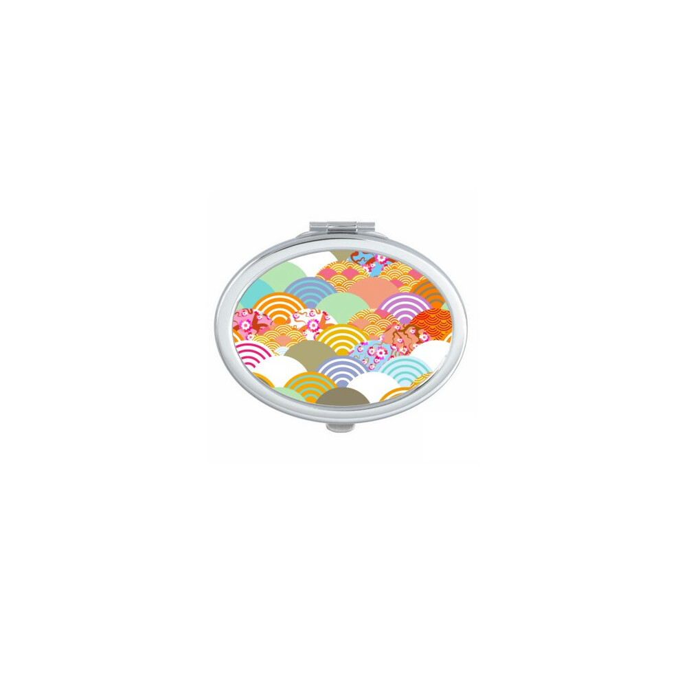 Diythinker Geometry Squama Flowers Pattern Japan Oval Mirror Portable Fold Hand Makeup Double Side Glasses