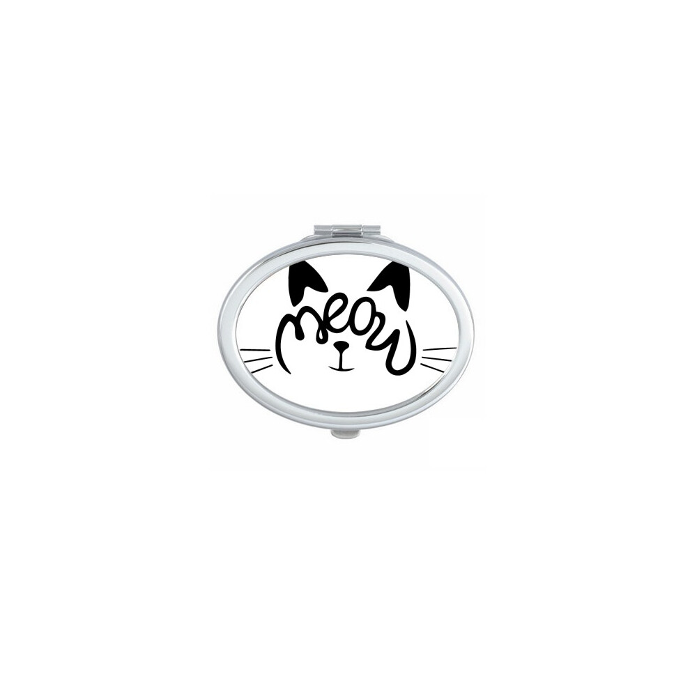 Diythinker Cat Mewing Quote Diy Design Oval Mirror Portable Fold Hand Makeup Double Side Glasses