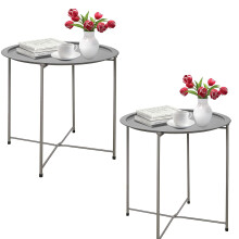 Garden 4 you Klapptablett aus Metall, 2 Stck, grau, runder Beistelltisch, Cyan, Sofa, kleiner Akzent, klappbarer Tisch, runder Beistelltisch, Ta