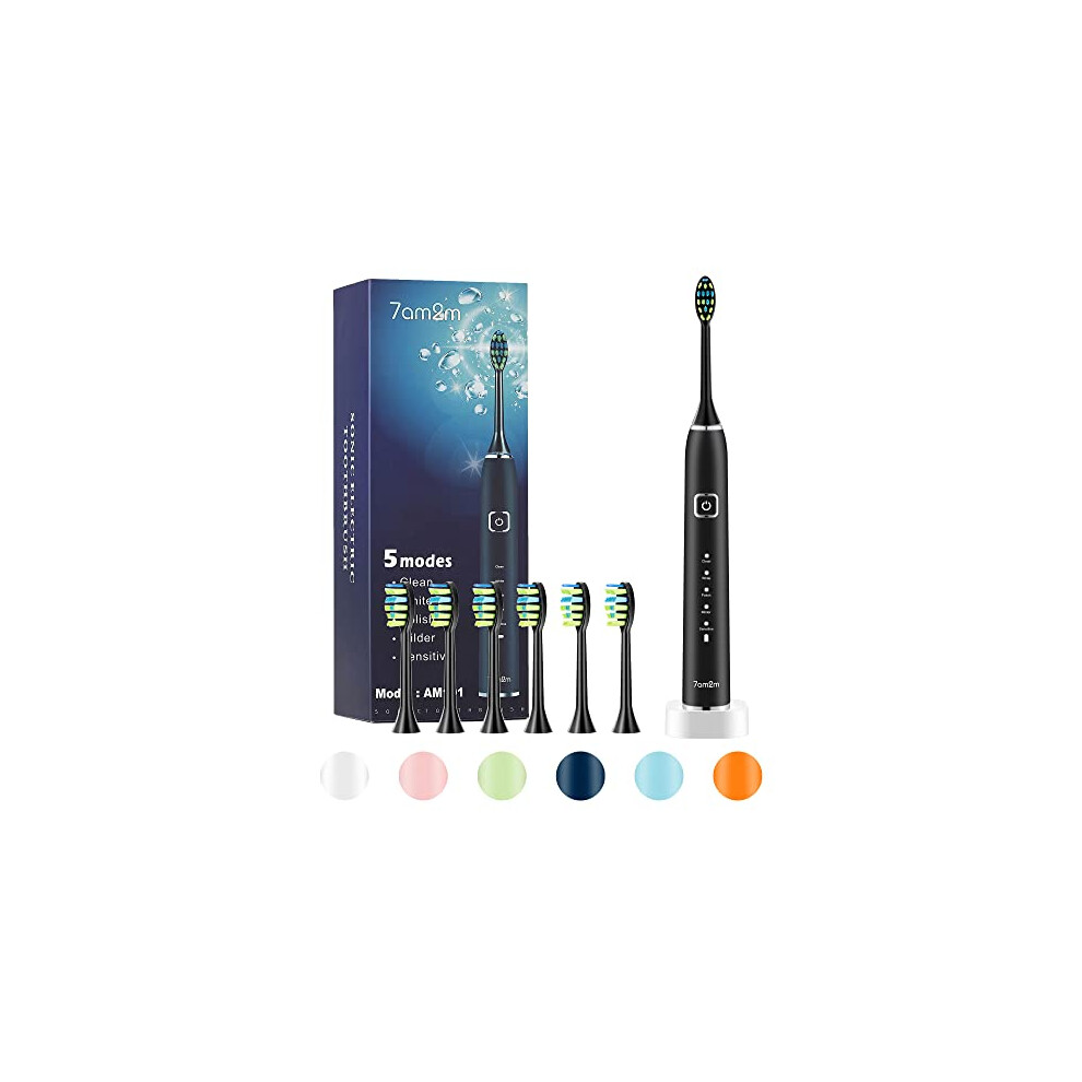 7Am2m Sonic Electric Toothbrush With 6 Brush Heads For Adults And Kids