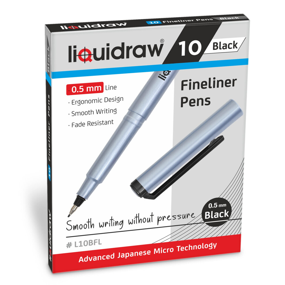 Liquidraw Set Di 10 Penne A Punta Fine Nere Da 0,5 Mm, Per Artisti, Architetti, Disegni Tecnici, Calligrafia, Schizzi E Illustrazioni-image