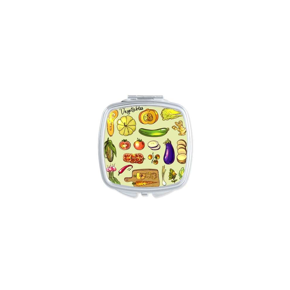 Diythinker Eggplant Vegetables Pumpkin Ginger Square Mirror Portable Compact Pocket Makeup Double Sided Glass