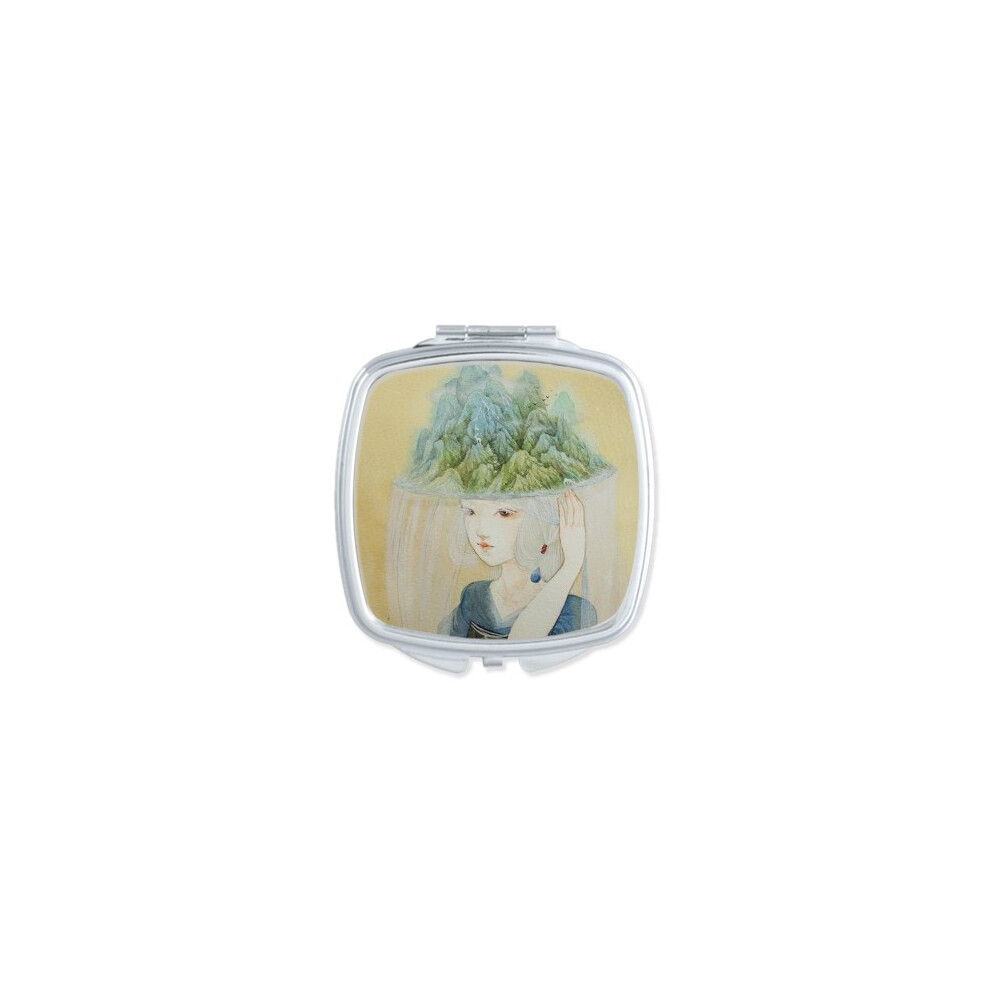Diythinker Hats Beauty Chinese Antique Illustrator Square Mirror Portable Compact Pocket Makeup Double Sided Glass