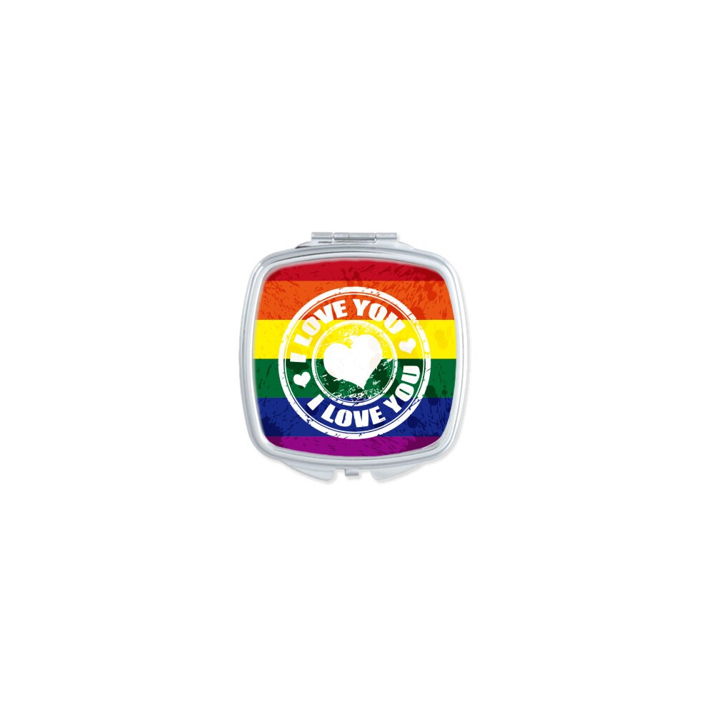 Diythinker Love Lgbt Rainbow Postmark Square Mirror Portable Compact Pocket Makeup Double Sided Glass