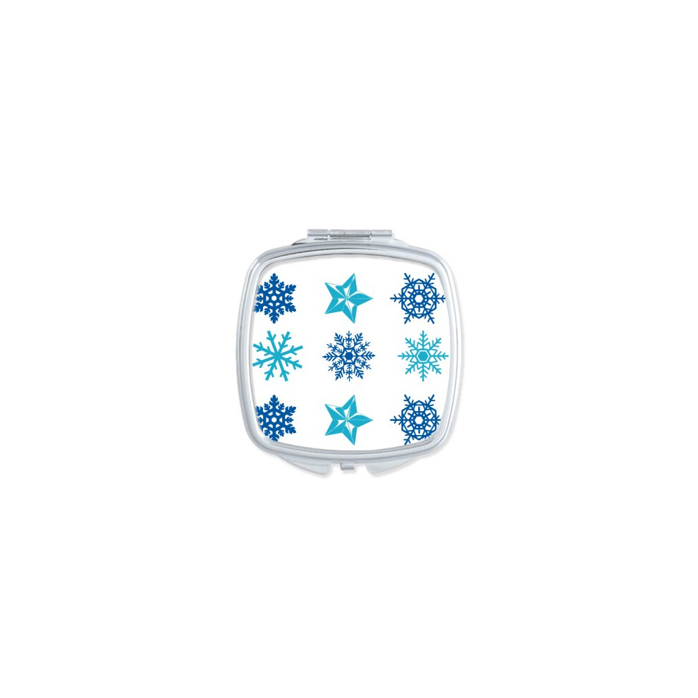 Diythinker Circle Mas Snowflake Illustration Square Mirror Portable Compact Pocket Makeup Double Sided Glass