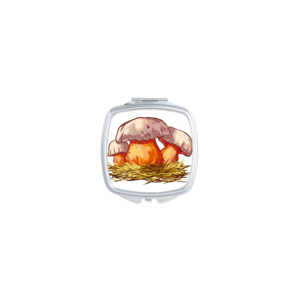 Diythinker Blue Cute Delicious Mushroom Illustration Square Mirror Portable Compact Pocket Makeup Double Sided Glass