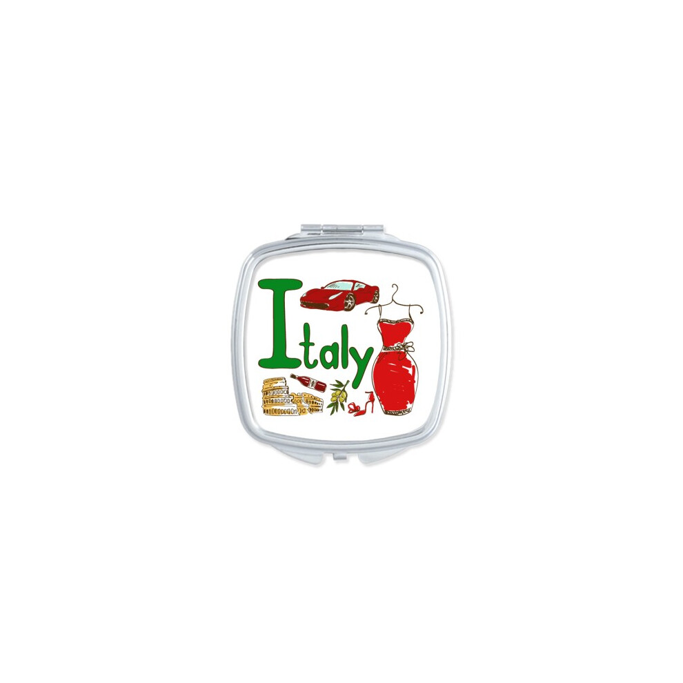 Diythinker Italy National Symbol Landmark Pattern Square Mirror Portable Compact Pocket Makeup Double Sided Glass