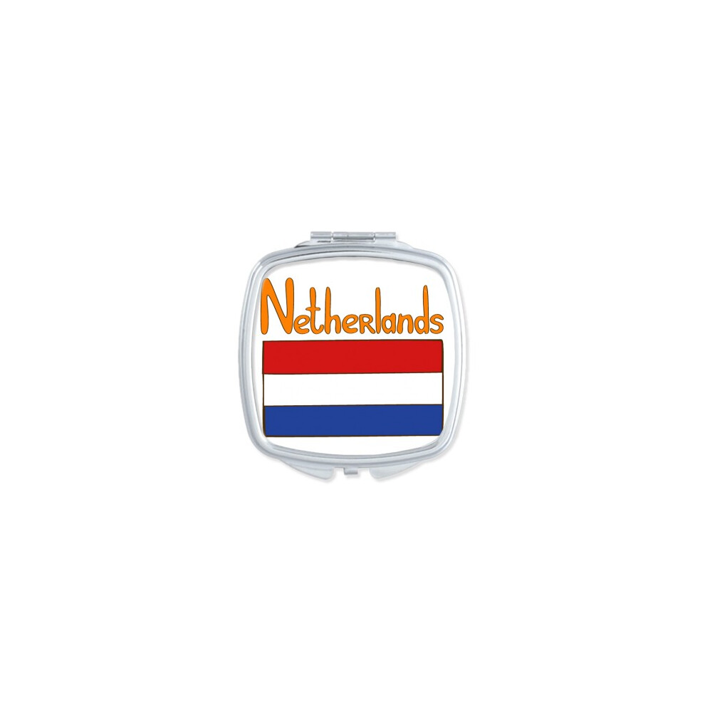 Diythinker Netherlands National Flag Pattern Square Mirror Portable Compact Pocket Makeup Double Sided Glass