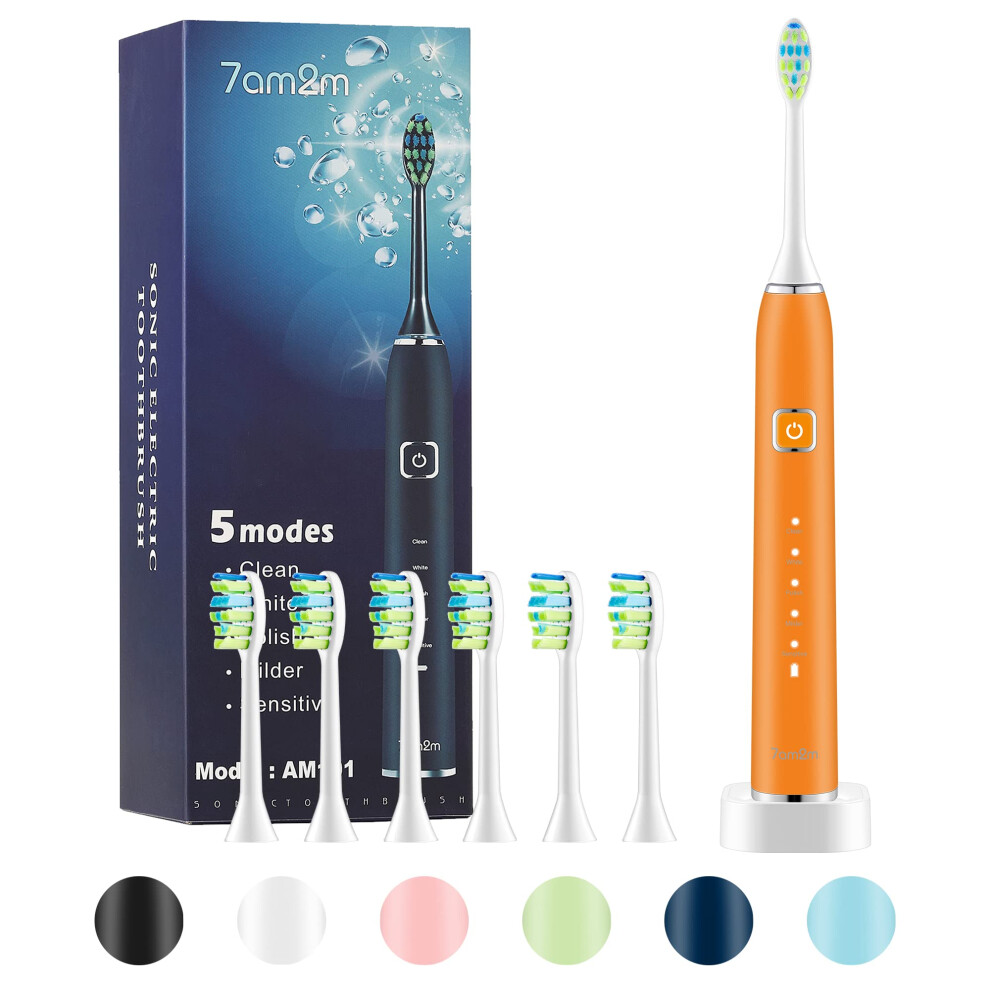 7Am2m Sonic Electric Toothbrush With 6 Brush Heads For Adults And Kids