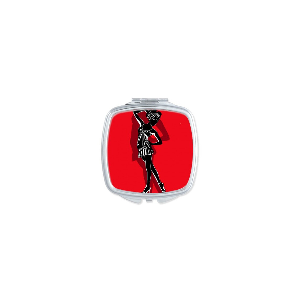 Diythinker Red Plump Beautiful Girl Square Mirror Portable Compact Pocket Makeup Double Sided Glass