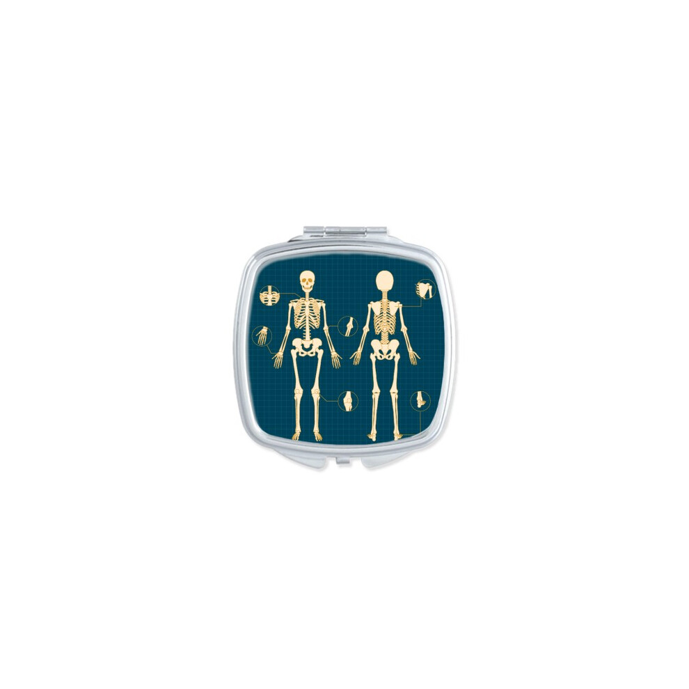 Diythinker Skeleton Illustration Human Skeleton Square Mirror Portable Compact Pocket Makeup Double Sided Glass
