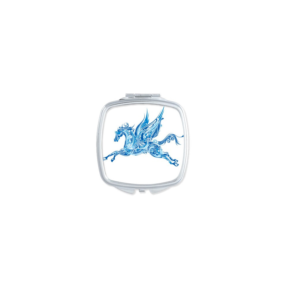 Diythinker Blue/Grain Horse Wing Animal Art Mirror Portable Compact Pocket Makeup Double Sided Glass