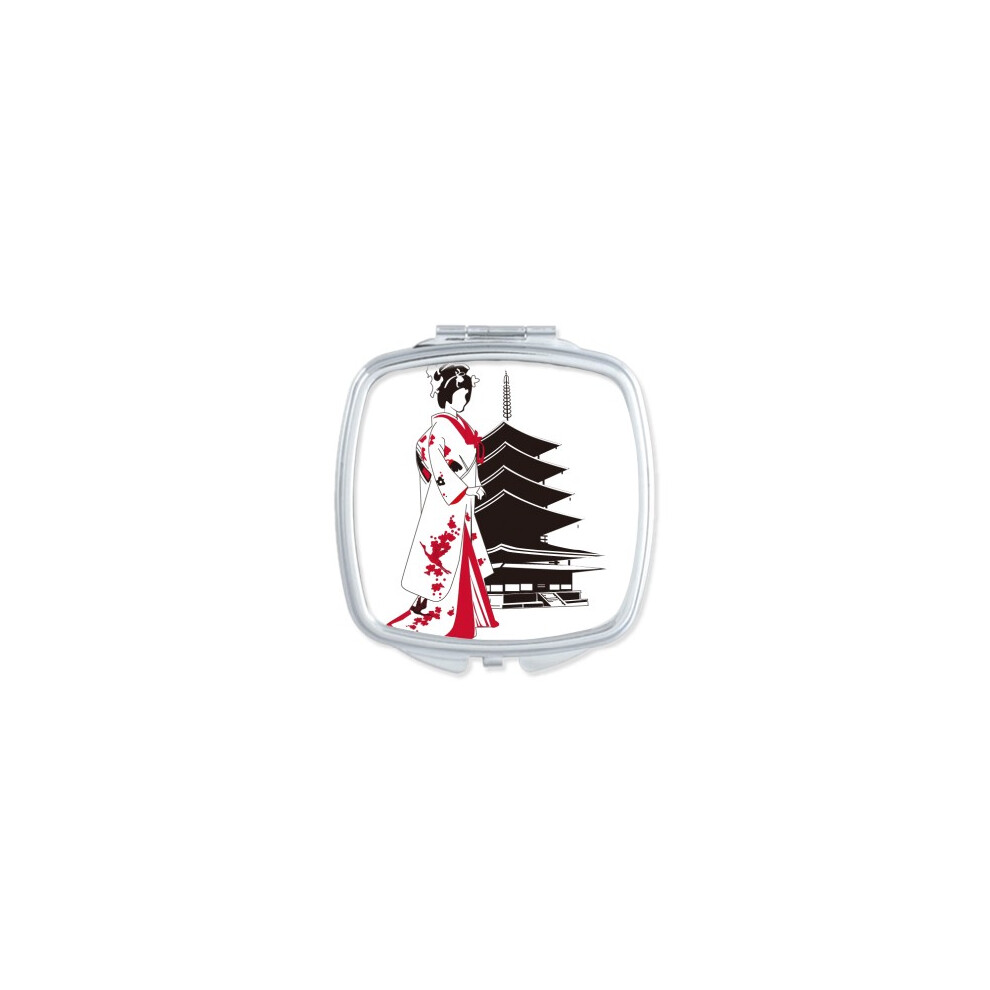 Diythinker Japan Japanese Style Kimono Girl Mirror Portable Compact Pocket Makeup Double Sided Glass