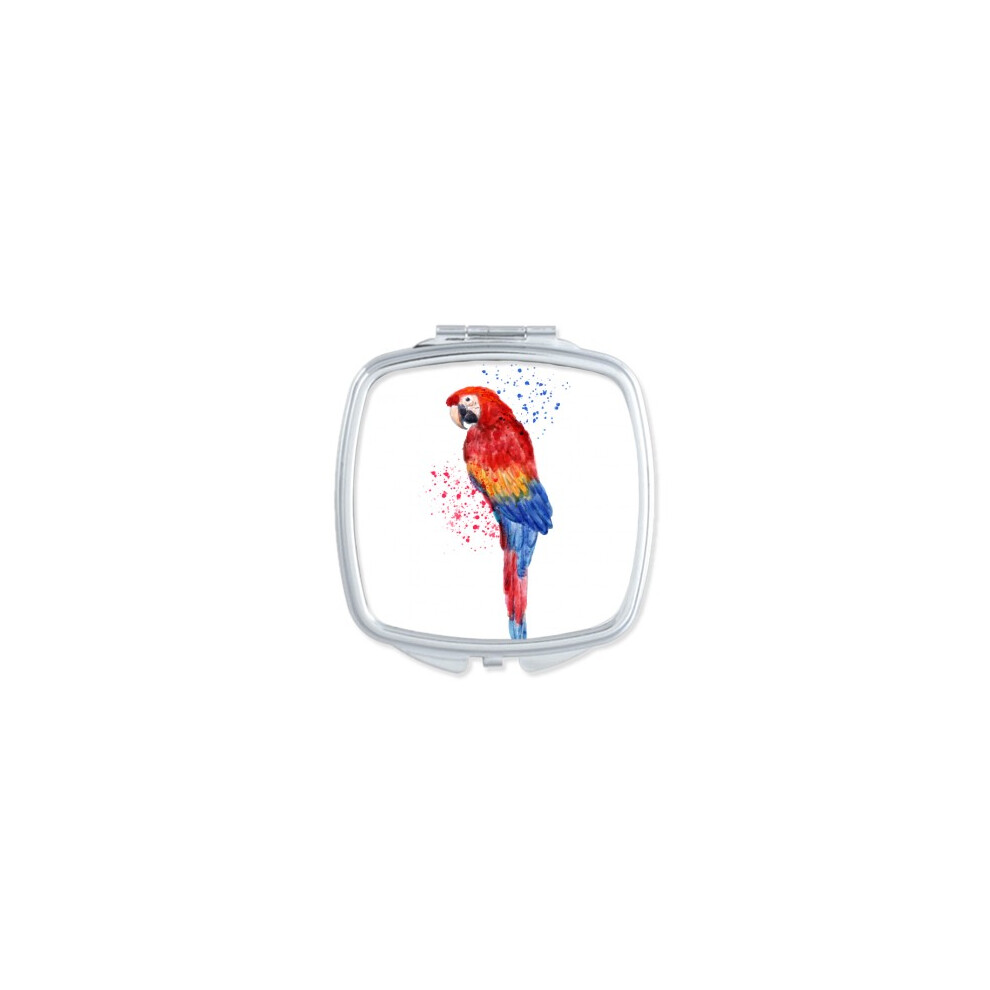 Diythinker Red Psittaciformes Parrot Bird Square Mirror Portable Compact Pocket Makeup Double Sided Glass