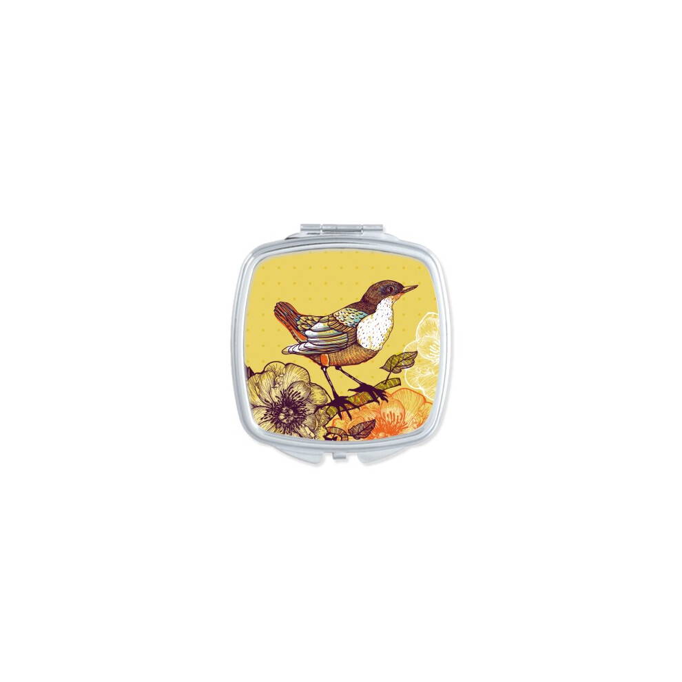 Diythinker Sketching Lovely Bird Flowers Mirror Portable Compact Pocket Makeup Double Sided Glass