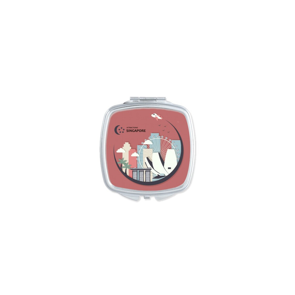 Diythinker Singapore Flag Places In Moon Shape Mirror Portable Compact Pocket Makeup Double Sided Glass