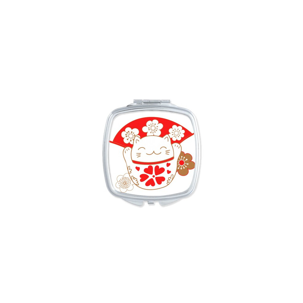 Diythinker Cherry Blossoms Lucky Fortune Cat Japan Mirror Portable Compact Pocket Makeup Double Sided Glass