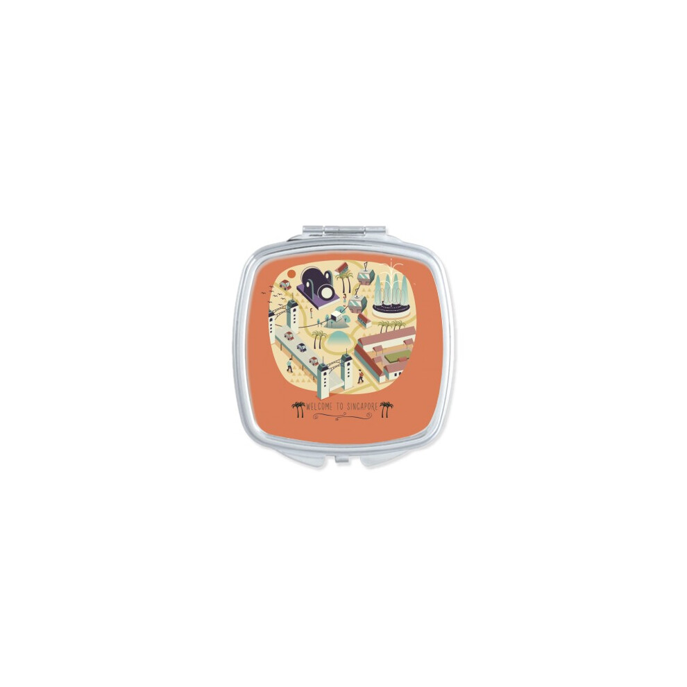 Diythinker Welcome To Singapore Landmarks Mirror Portable Compact Pocket Makeup Double Sided Glass