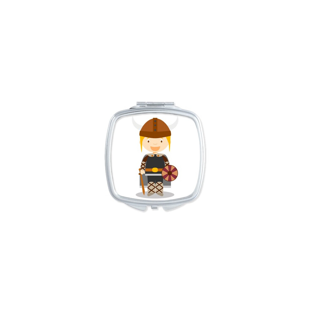 Diythinker Sweden Viking Cartoon Art Deco Fashion Mirror Portable Compact Pocket Makeup Double Sided Glass