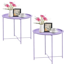 Garden 4 you End Bord 2 STK Metal Sidebord Lilla Rund Foldebakke Cyan Sofa Lille Accent Foldebart Bord Rundt End Bord Bakke Ved siden af ????ofab