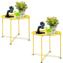Garden 4 you Beistelltisch, 2 Stck, Metall-Beistelltisch, gelb, rundes Klapptablett, Cyan, Sofa, kleiner Akzent, klappbarer Tisch, runder Beiste