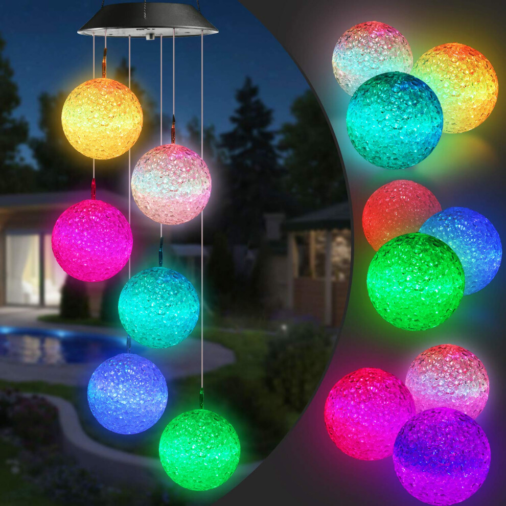 Toodour Solar Wind Chime Color Changing Ball Wind Chimes LED Decorat