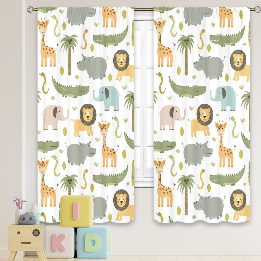 MESHELLY Nursery Safari Animals Curtains 42 W X 63H Inch Rod Pocket Baby Boy Kids Woodland Jungle Forest Lion Elephant Printed Curtains for Living Roo