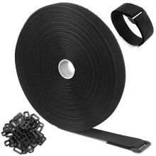 WSZJINB 32Ft x 1In Adjustable Cable Straps with Buckles Free Cut Length Black Reusable Fastening Cable Ties Hook and Loop Securing Strap for Cable