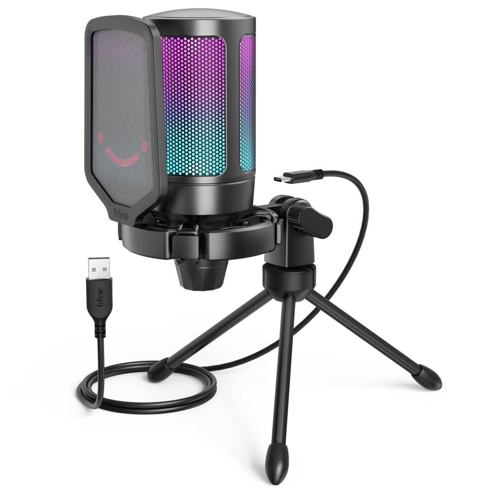 Fifine Gaming Usb Microphone For Pc Ps5 Condenser Mic With Quick Mute