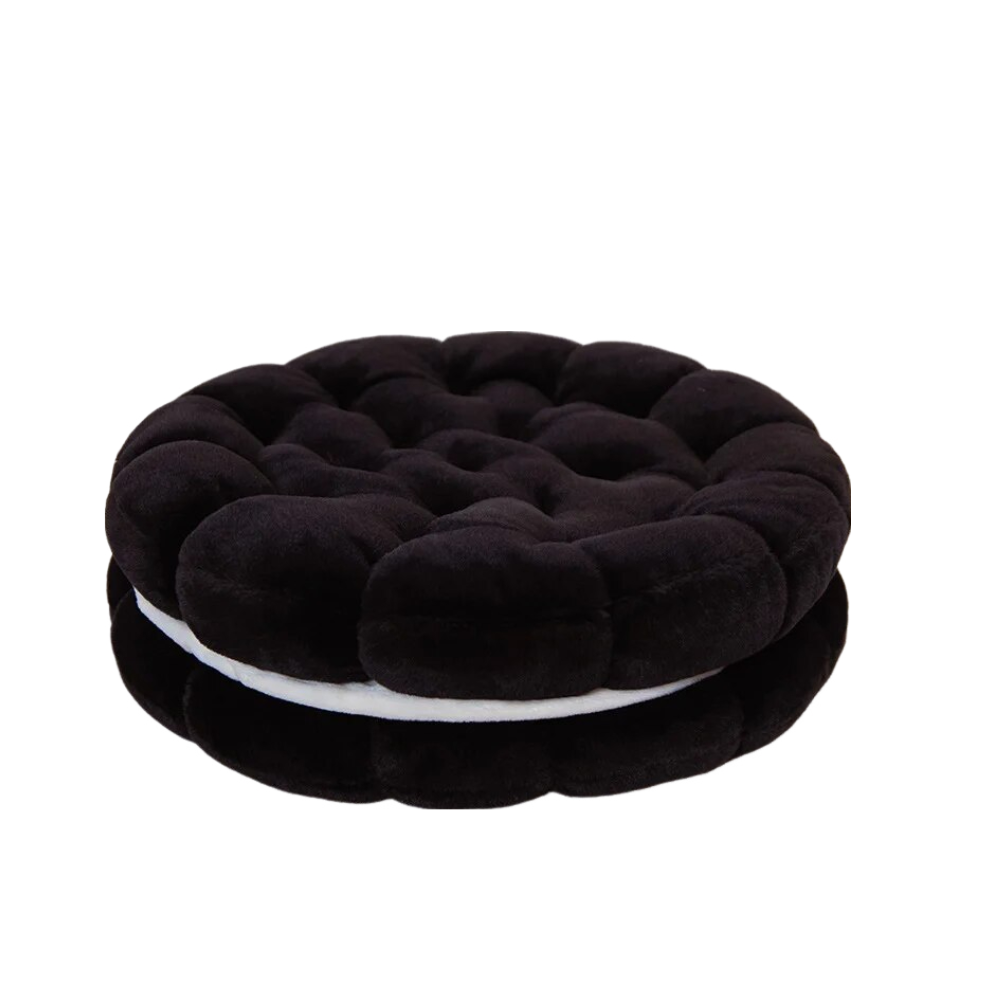 Plush Pillow Black Round Double Biscuit Shape Stuffed Soft Cushion Decor