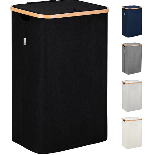 Lonbet - Black Double Laundry Hamper with Lid  2 Sections and Removabl