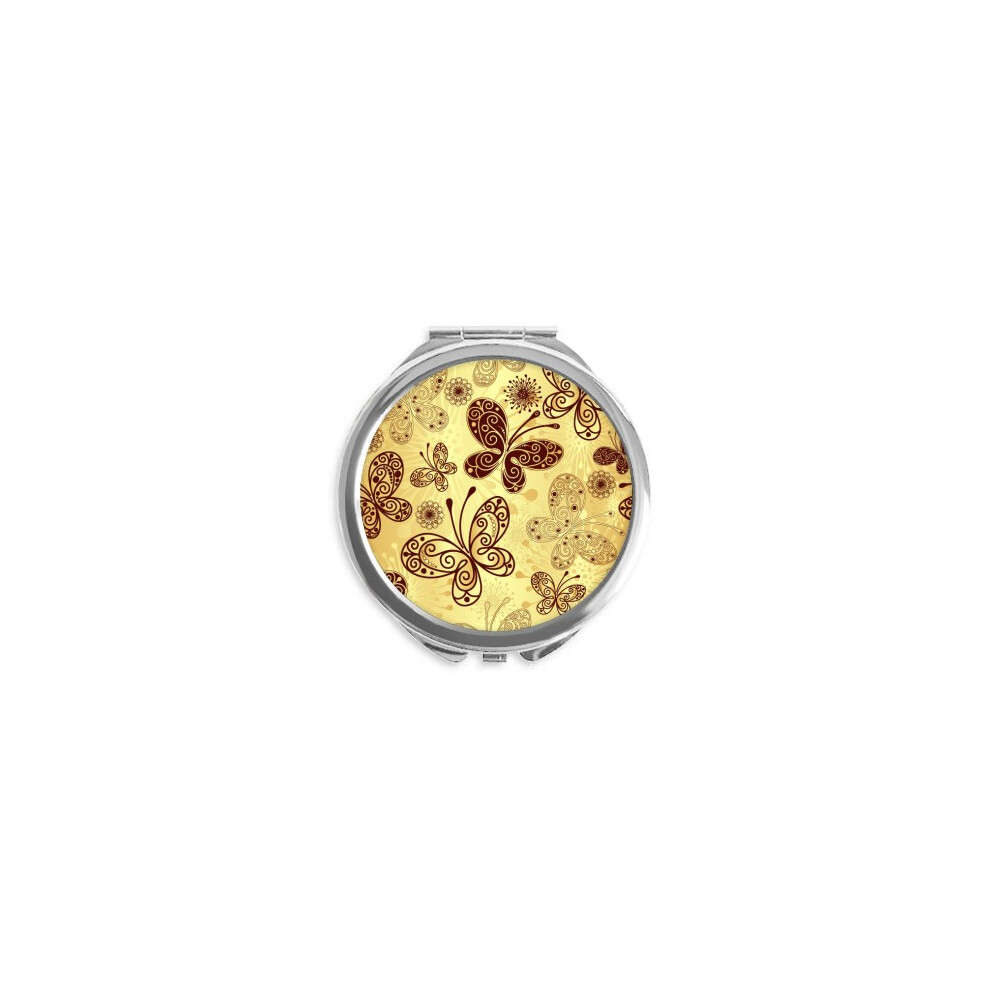 Diythinker Yellow Wallpaper Hand Compact Mirror Round Portable Pocket Glass