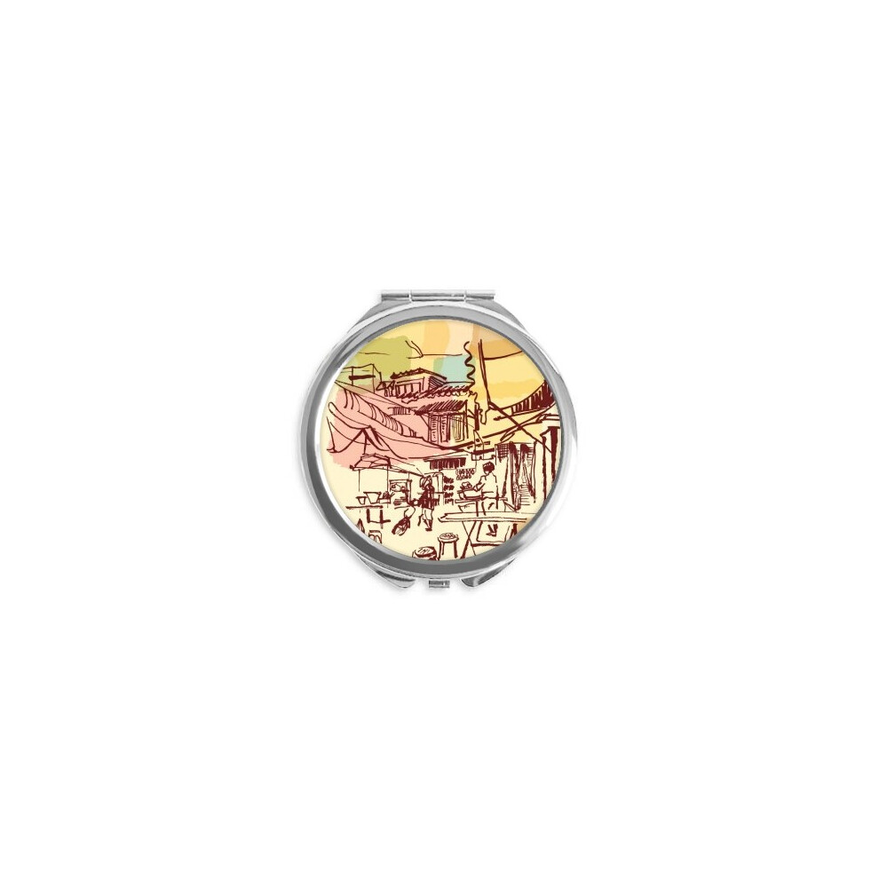 Diythinker Thailand Brief Strokes Prosperous Village Hand Compact Mirror Round Portable Pocket Glass