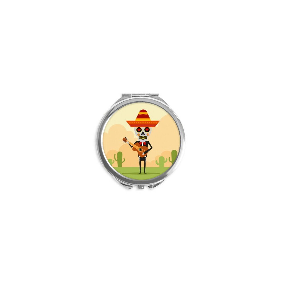 Diythinker Hat L Guitar Happy Illustration Hand Compact Mirror Round Portable Pocket Glass