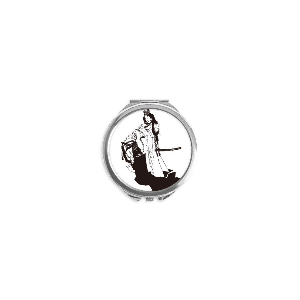 Diythinker Black Japan Kimono Illustration Hand Compact Mirror Round Portable Pocket Glass