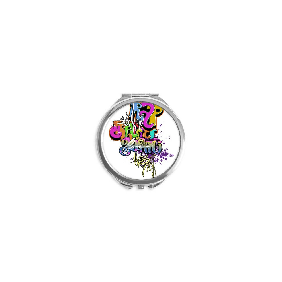 Diythinker Graffiti Street Culture Colorful Rap Words Hand Compact Mirror Round Portable Pocket Glass