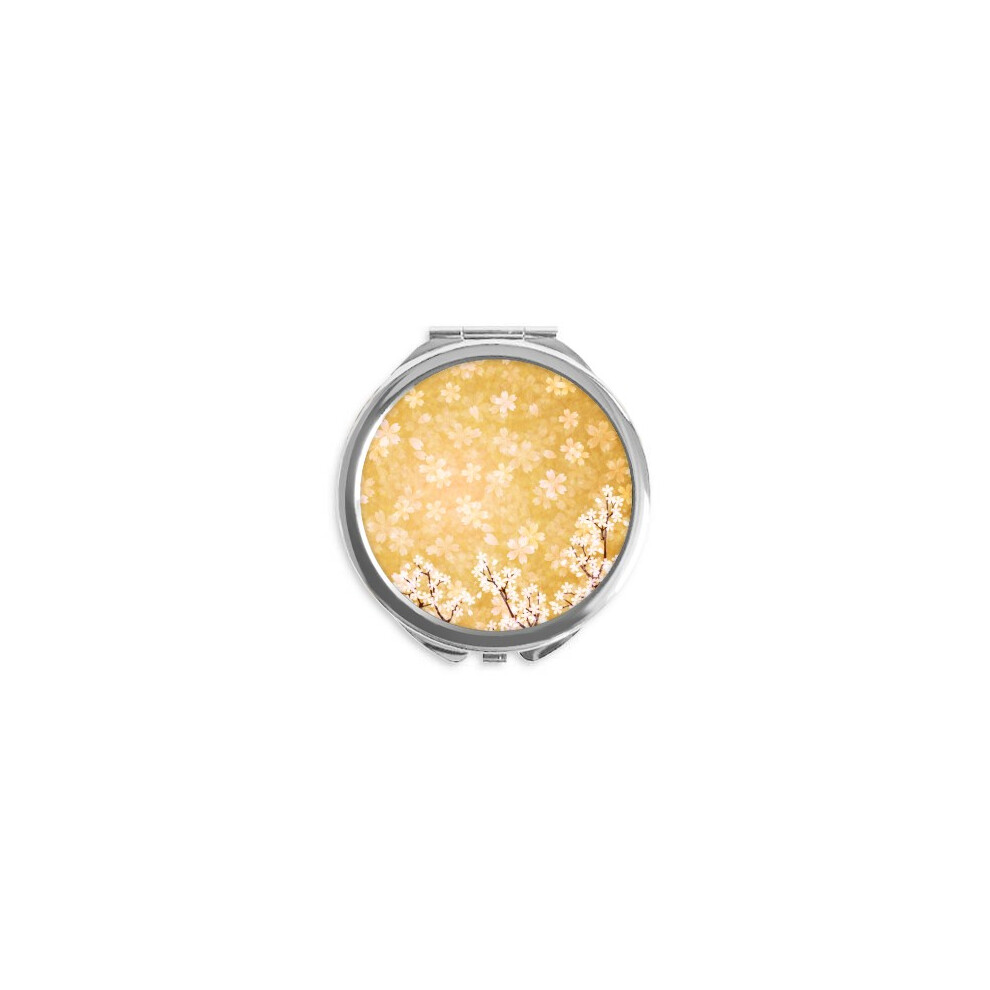 Diythinker White Petal Pattern Japan Hand Compact Mirror Round Portable Pocket Glass