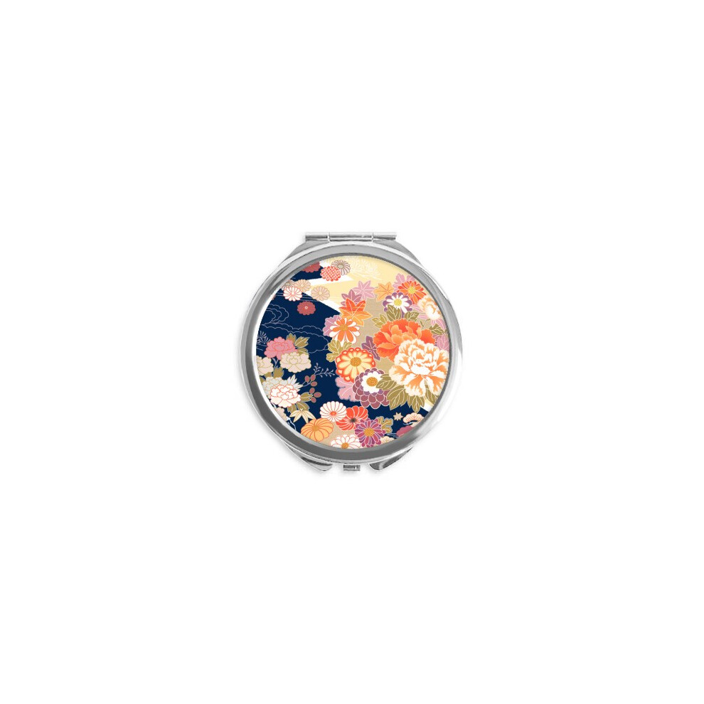 Diythinker Peony Maple Pattern Japan Hand Compact Mirror Round Portable Pocket Glass