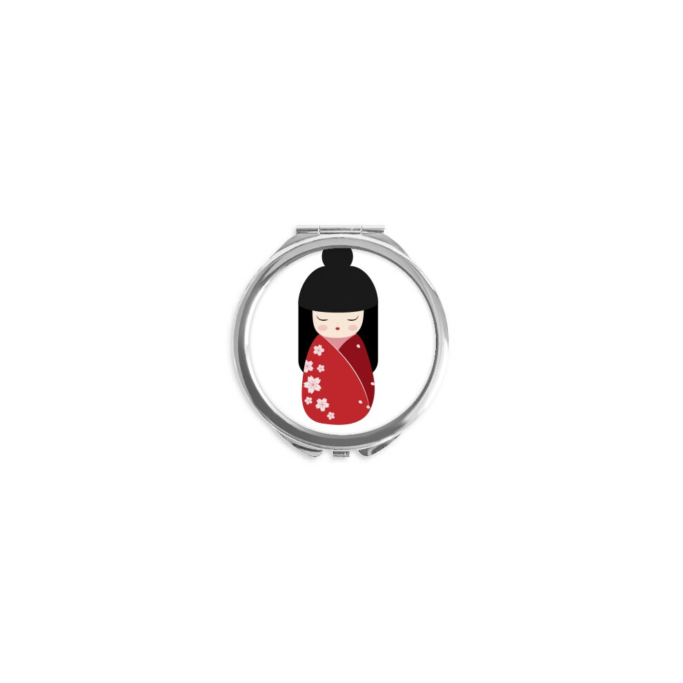 Diythinker Red Kimono Japan Hand Compact Mirror Round Portable Pocket Glass