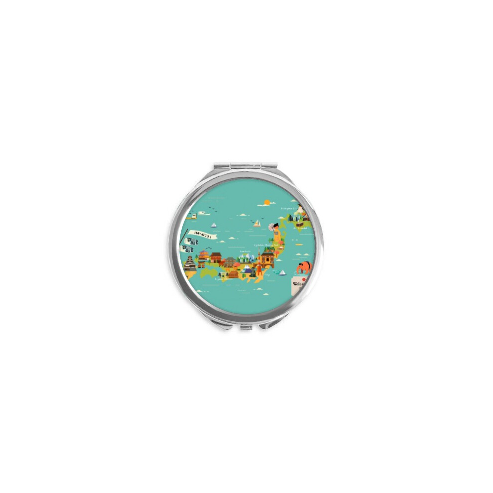 Diythinker Traditional Japanese Culture Map Hand Compact Mirror Round Portable Pocket Glass