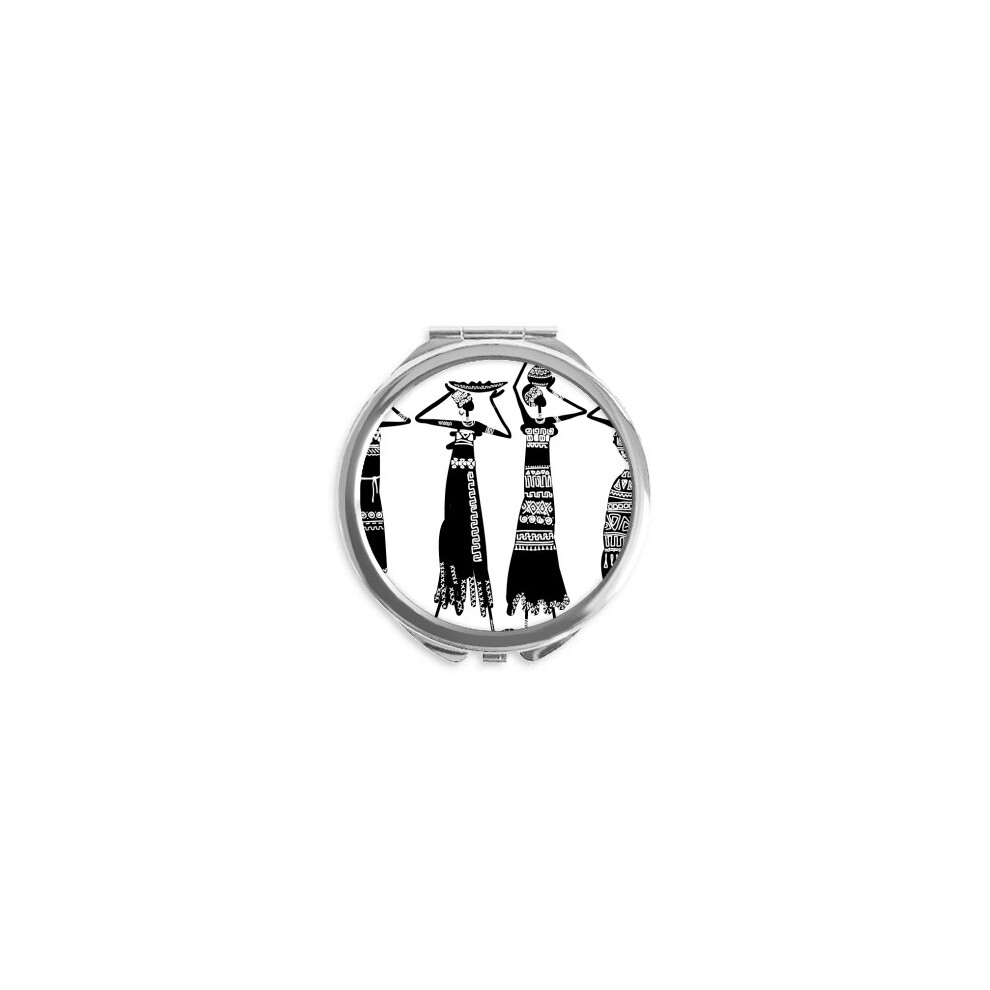 Diythinker Black Pritive Africa Dresses Aboriginal Totems Hand Compact Mirror Round Portable Pocket Glass