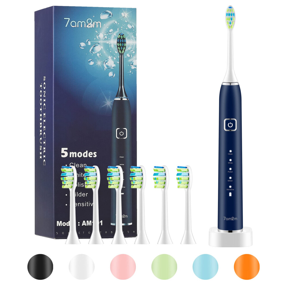 7Am2m Sonic Electric Toothbrush With 6 Brush Heads For Adults And Kids