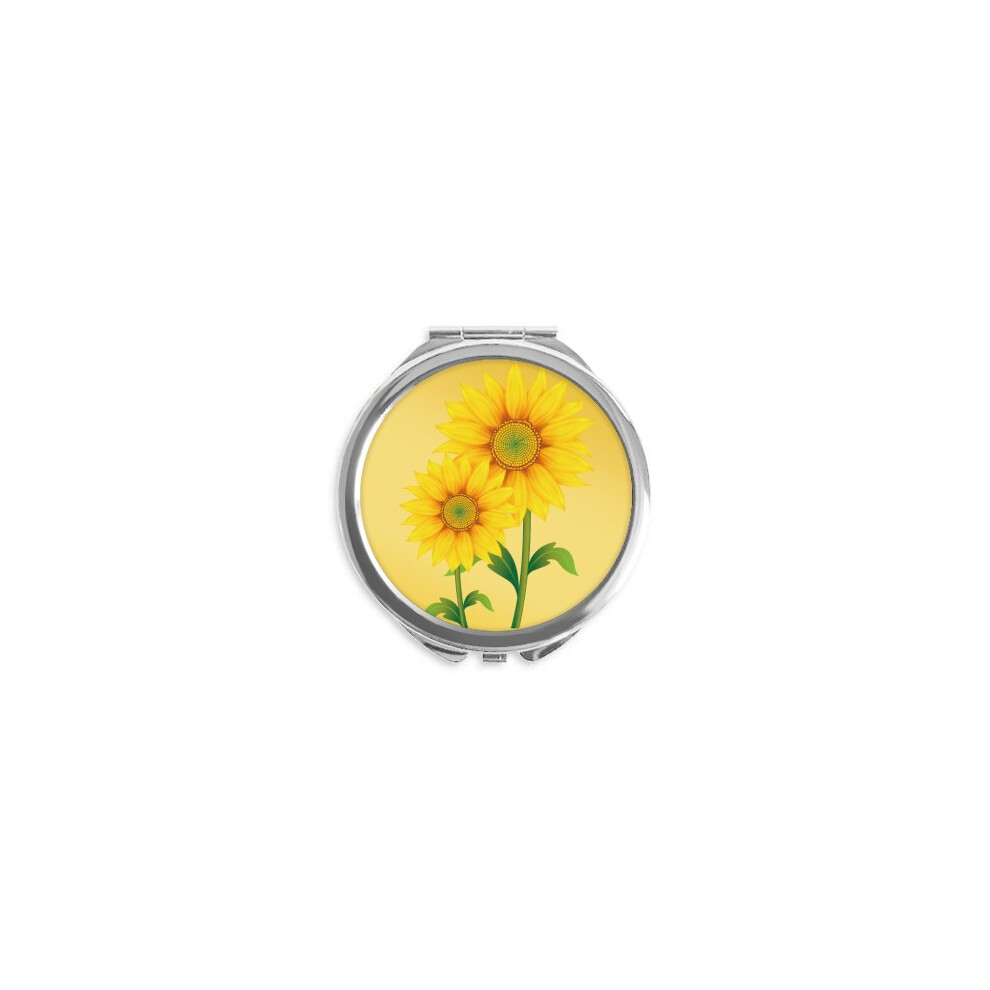Diythinker Yellow Sunflower Greenery Flower Hand Compact Mirror Round Portable Pocket Glass