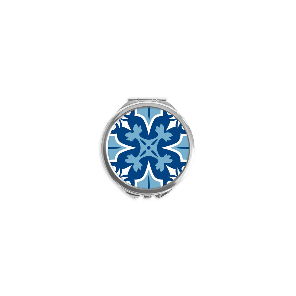 Diythinker Blue Morocco Decorative Flower Ilustration Hand Compact Mirror Round Portable Pocket Glass