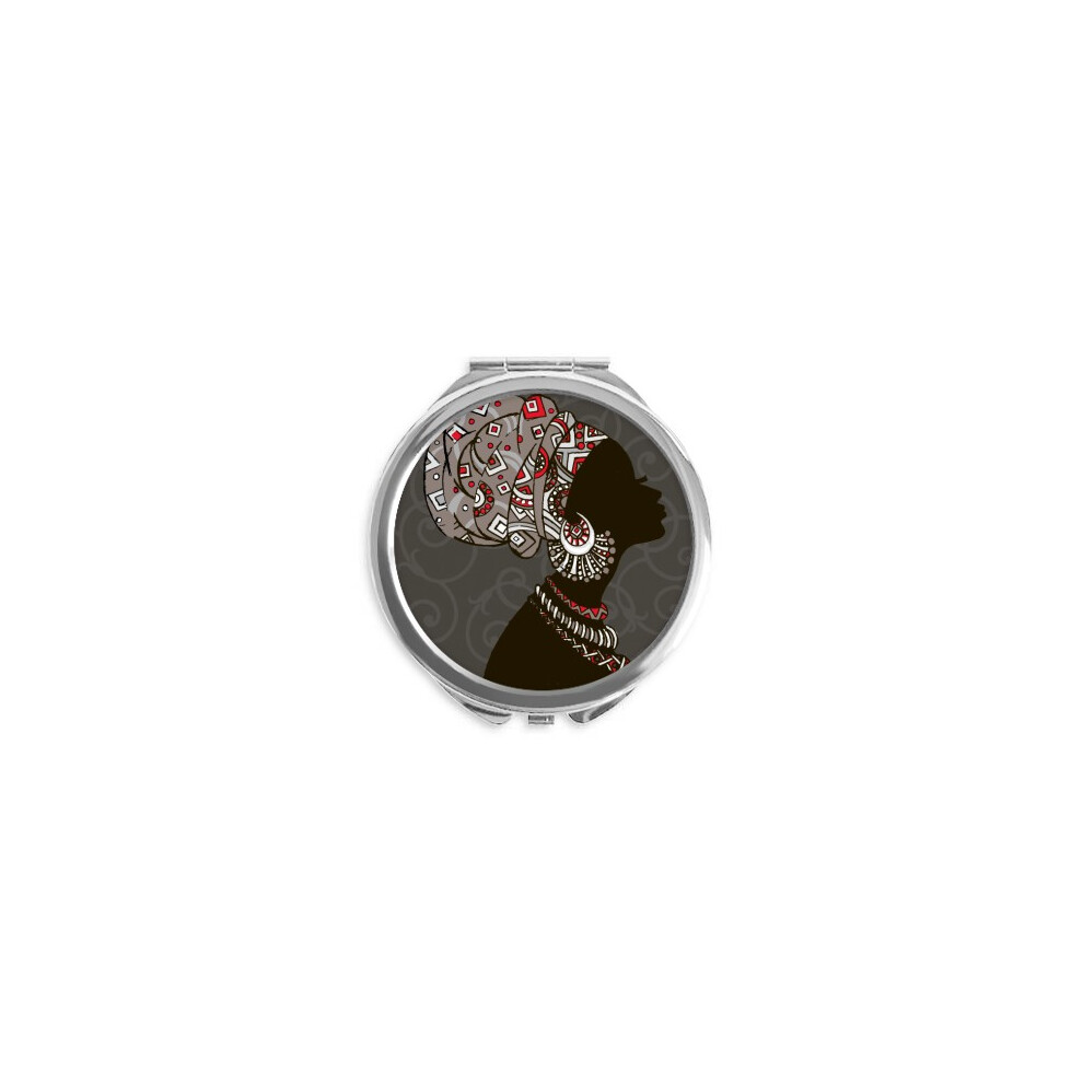 Diythinker African Women Ladyaboriginal Headdress Hand Compact Mirror Round Portable Pocket Glass