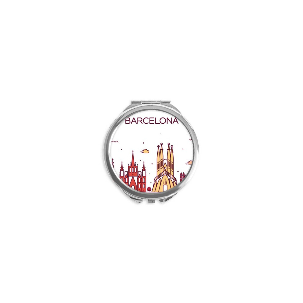 Diythinker Barcelona Spain Flat Landmark Pattern Hand Compact Mirror Round Portable Pocket Glass