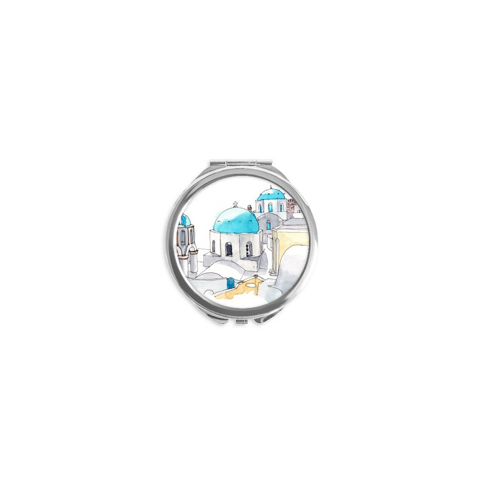 Diythinker Imerovigli Village In Santorini Greece Hand Compact Mirror Round Portable Pocket Glass